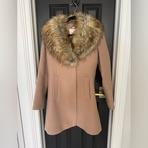 Kate Spade Tan Coat with removable Faux Fur Collar